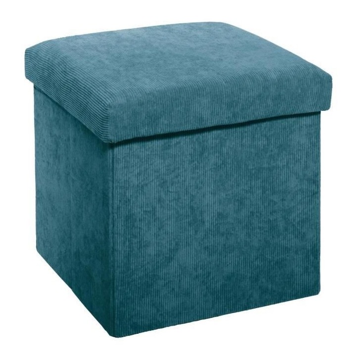 Pouf pliable Côtelé en velours - Bleu - L 38 x P 38 x H 38 cm