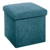 Pouf pliable Côtelé en velours - Bleu - L 38 x P 38 x H 38 cm