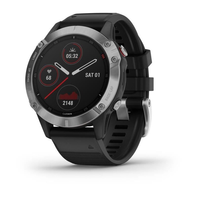 Garmin fenix 6 - Montre GPS multisports haut de gamme - Silver avec bracelet noir