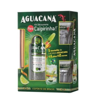 Coffret Caipirinha - Cachaça Aguacana + 1 pilon + 2 verres - 37,5%vol
