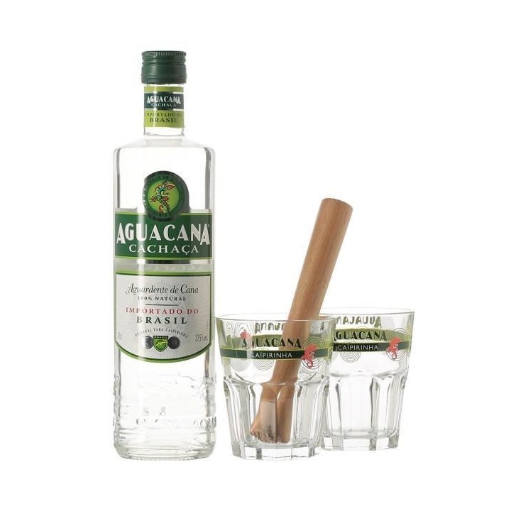 Coffret Caipirinha - Cachaça Aguacana + 1 pilon + 2 verres - 37,5%vol