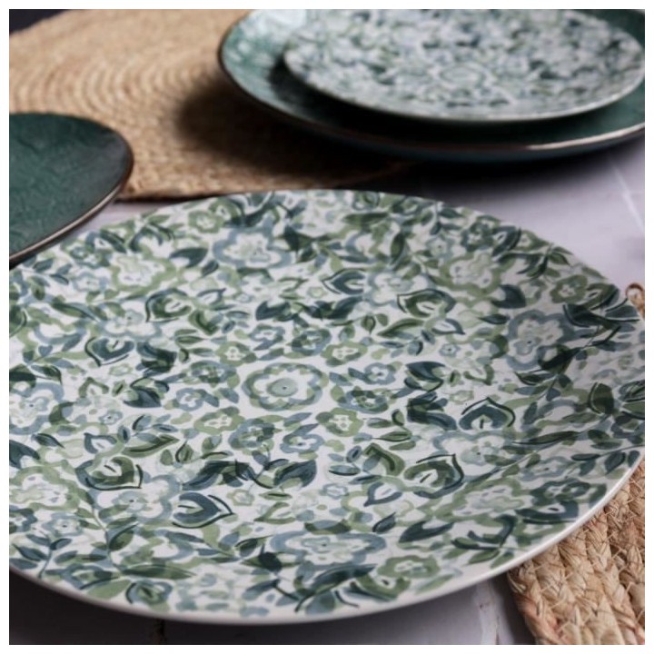 NOVASTYL - Millefleurs - Lot de 6 Assiettes plates - Ø27 cm - Gres -