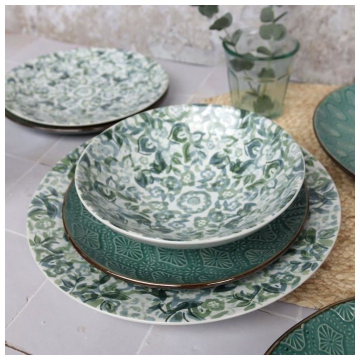 NOVASTYL - Millefleurs - Lot de 6 Assiettes creuses - Ø19 cm - Gres -