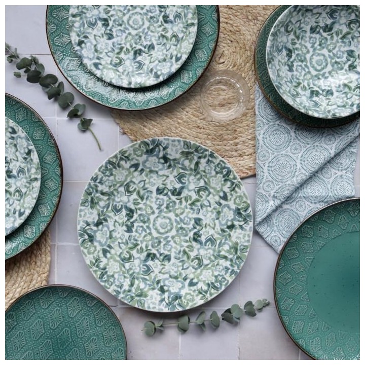 NOVASTYL - Millefleurs - Lot de 6 Assiettes a desserts - Ø20 cm - Gre