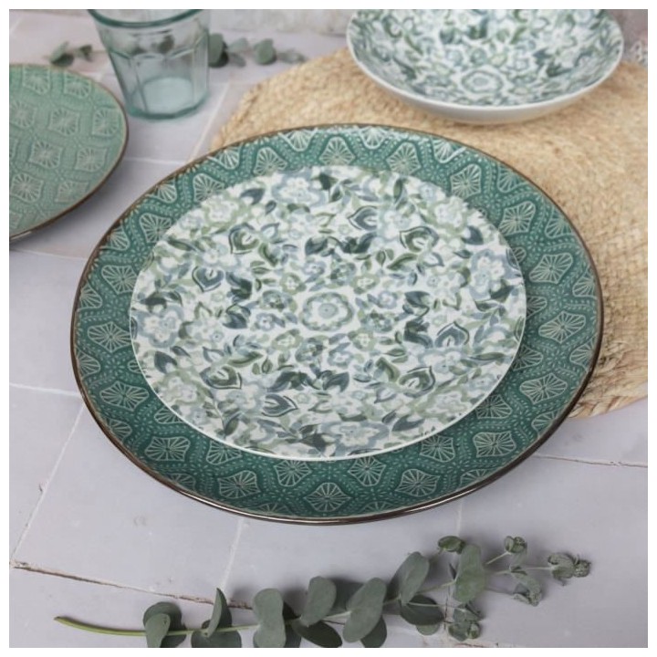 NOVASTYL - Millefleurs - Lot de 6 Assiettes a desserts - Ø20 cm - Gre