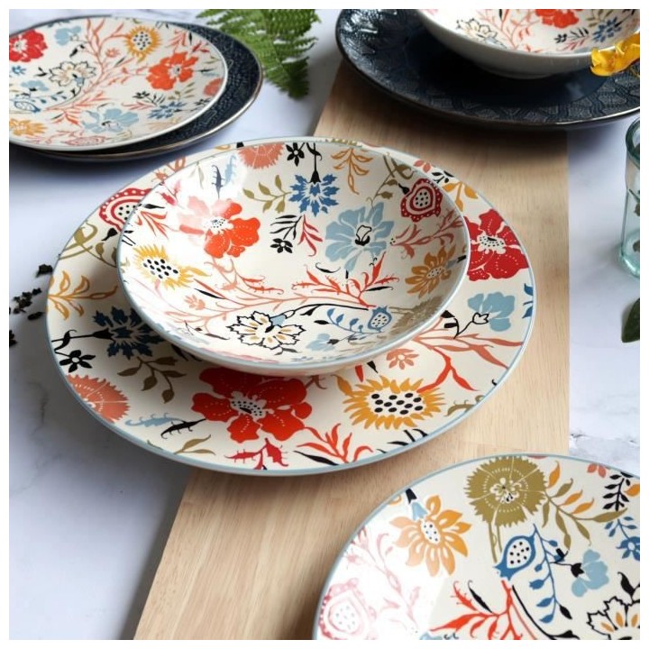 NOVASTYL - Jaipur - Lot de 6 Assiettes creuses - Ø19 cm - Gres - Déc