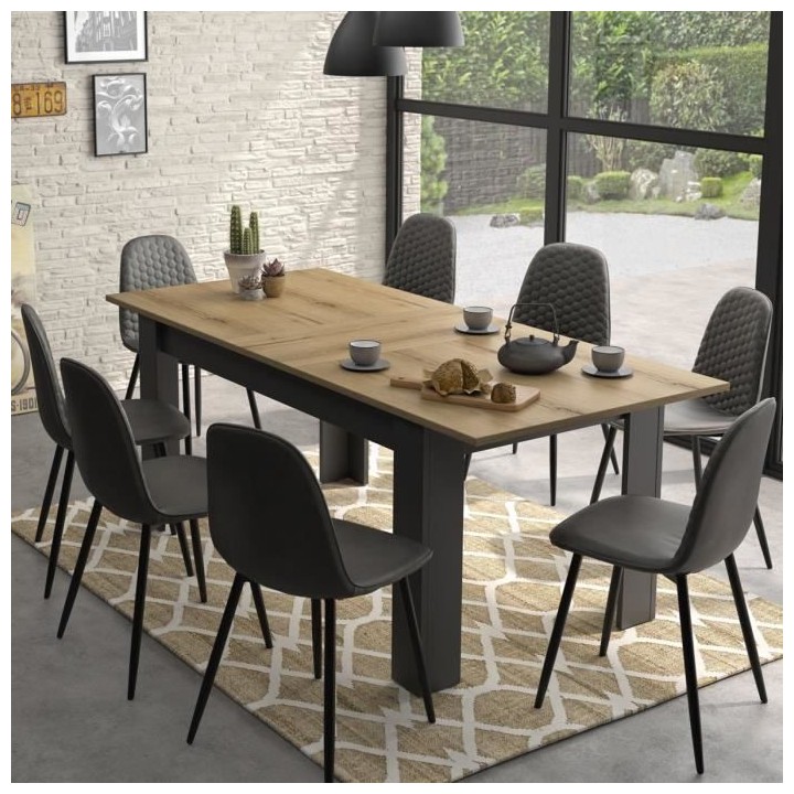 Table a manger pour 4 a 8 personnes - Rectangulaire + allonge - Style