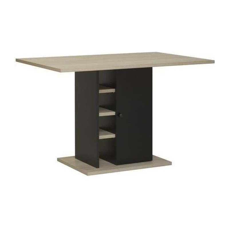 Table a manger rectangulaire avec rangement 1 porte - Décor chene et noir - OXFORD - L 120 x P 80 x H 75 cm