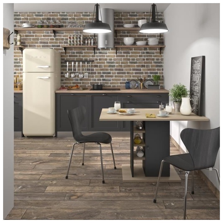 Table a manger rectangulaire avec rangement 1 porte - Décor chene et