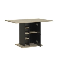 Table a manger rectangulaire avec rangement 1 porte - Décor chene et noir - OXFORD - L 120 x P 80 x H 75 cm