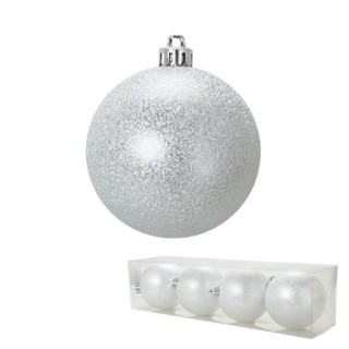 Lot de 4 Boules de Noël chic en PVC Argenté 8 cm