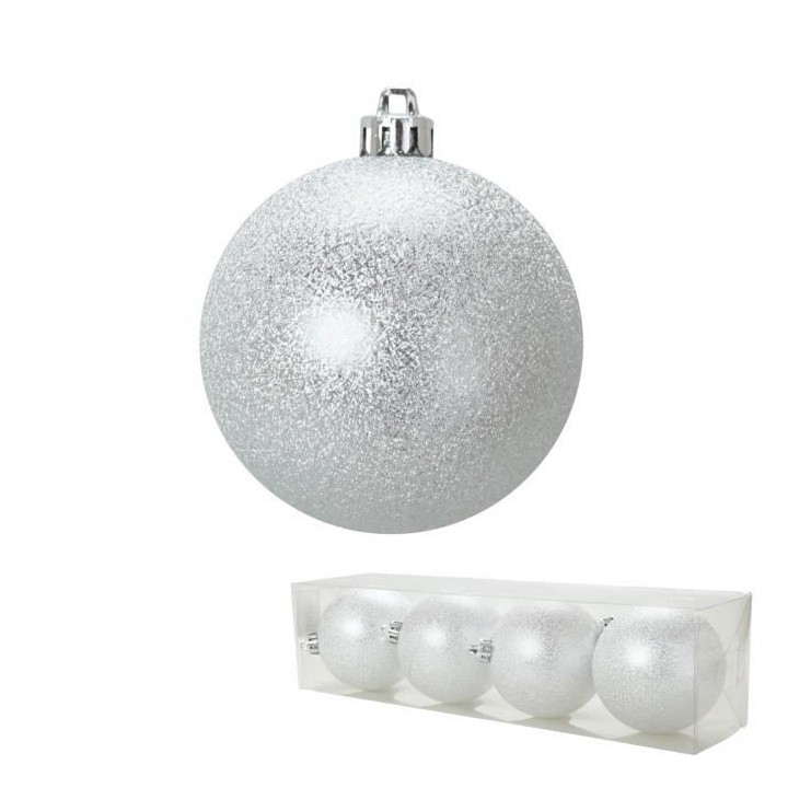 Lot de 4 Boules de Noël chic en PVC Argenté 8 cm