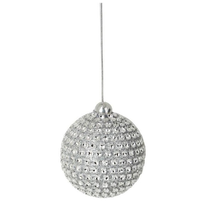 Set de 6 boules de Noël rondes décorées - Ø 6 cm - Argent