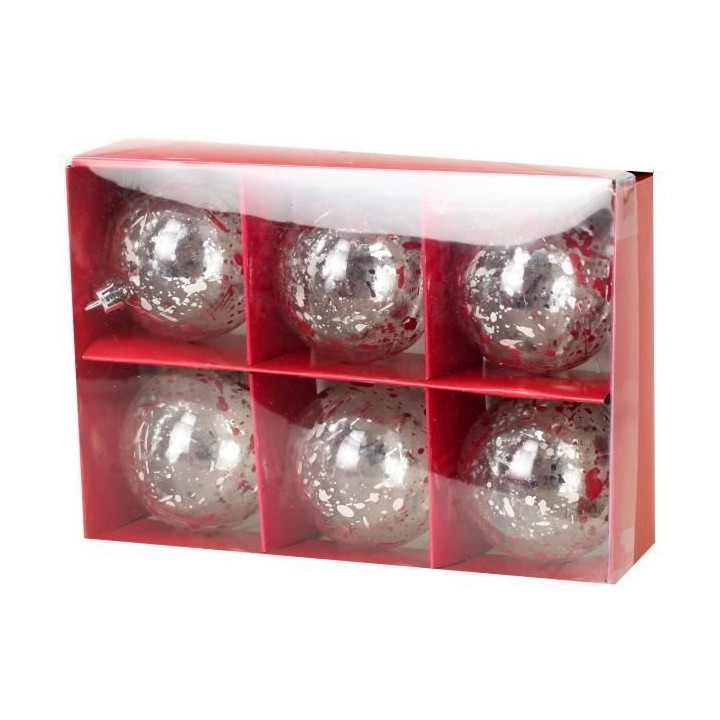Lot de 6 Boules de Noël en Plastique Argenté 6 cm