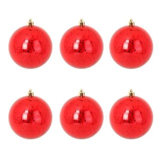 Lot de 6 Boules de Noël en Plastique Rouge 6 cm