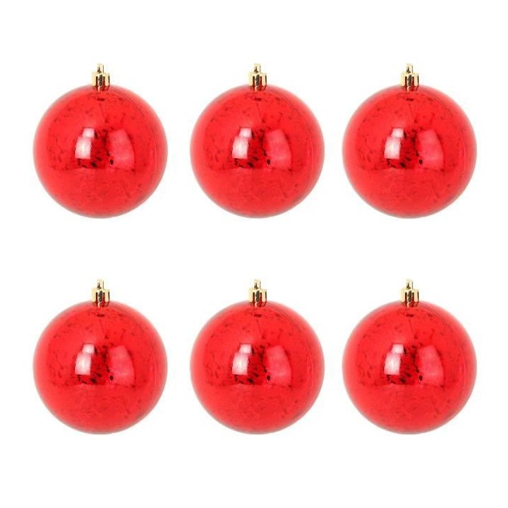 Lot de 6 Boules de Noël en Plastique Rouge 6 cm