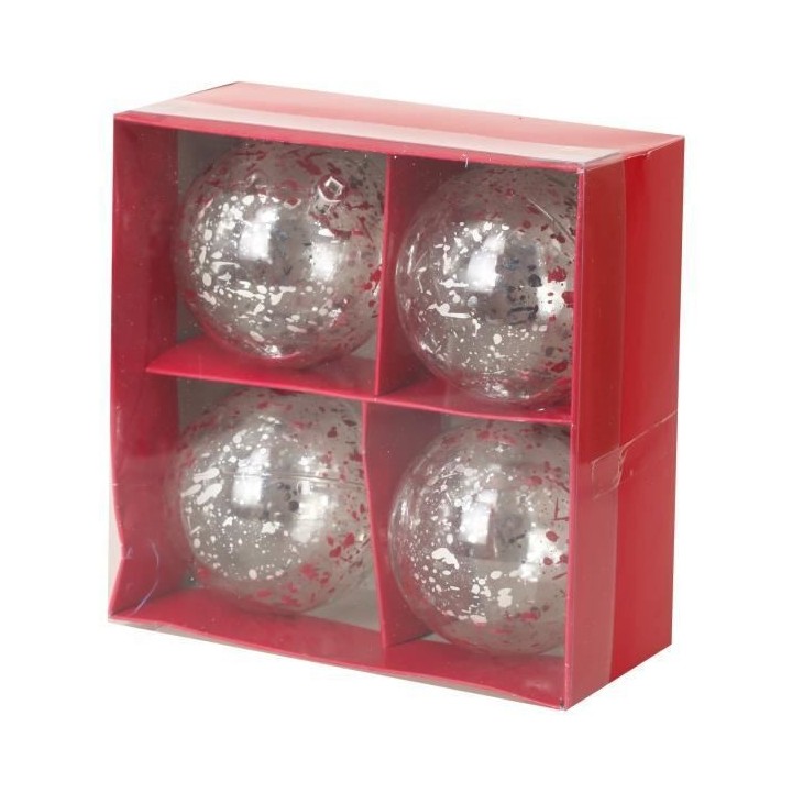 Lot de 4 Boules de Noël en Plastique Argenté 8 cm