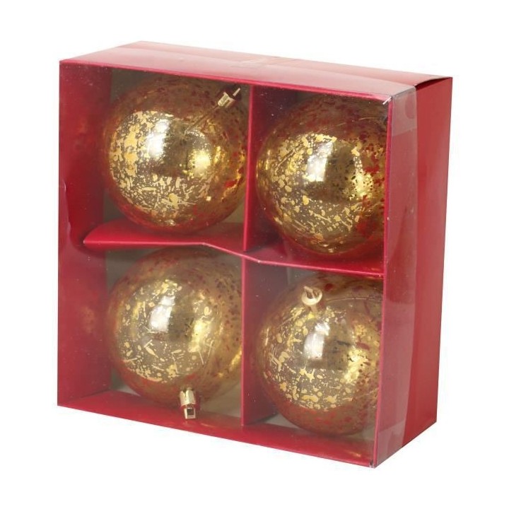 Lot de 4 Boules de Noël en Plastique Doré 8 cm