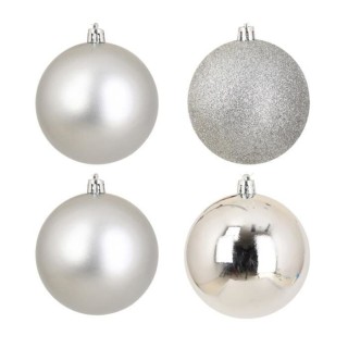 Lot de 4 Boules de Noël 3 finitions assorties Argenté