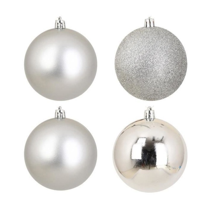 Lot de 4 Boules de Noël 3 finitions assorties Argenté