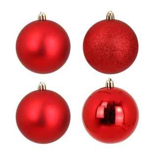 Lot de 4 Boules de Noël 3 finitions assorties Rouge