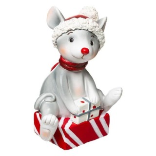 Objet résine - Souris bonnet - 12 cm