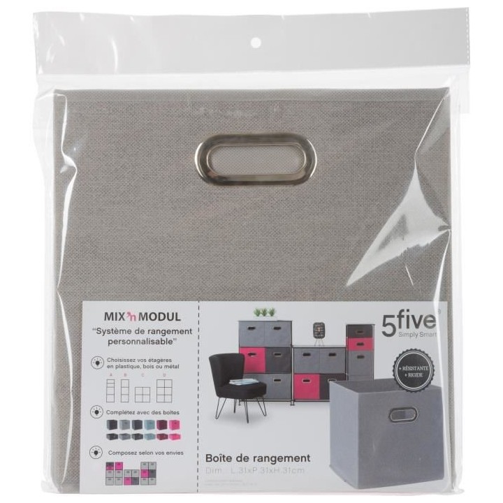 Boîte de rangement/tiroir pour meuble en tissu 31x31 cm - Gris chiné