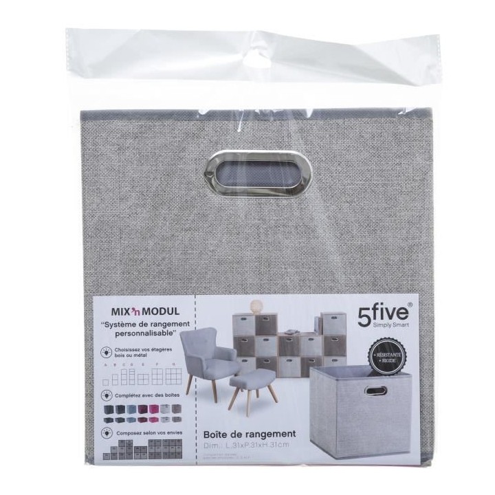 Boîte de rangement/tiroir pour meuble en tissu 31x31 cm - Gris chiné