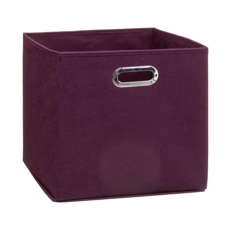 Boîte de rangement/tiroir pour meuble en tissu - 31 x 31 cm - Aubergine - Poignée métal