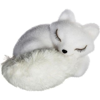 Décoration a poser - Renard Blanc endormi avec queue en fourrure