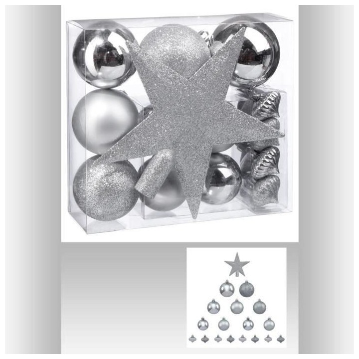 FEERIC LIGHTS & CHRISTMAS Kit de 18 pieces de boules de Noël - Argent