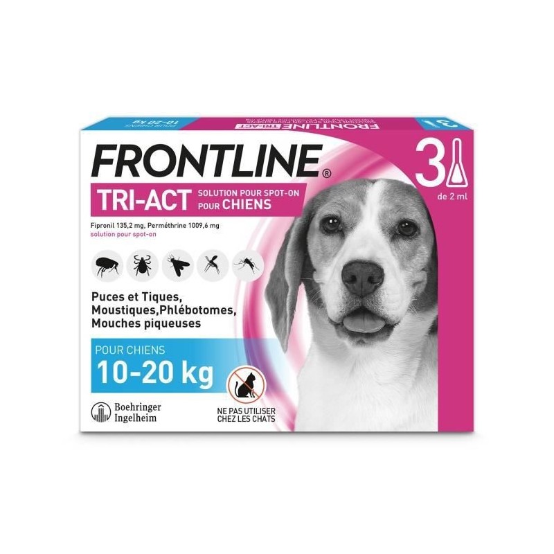 Frontline Tri-Act Chiens M 10-20 kg 3 Pipettes