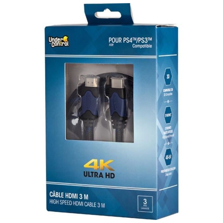UNDER CONTROL Cable HDMI PS4 - 4K - 3M - Bleu / Noir