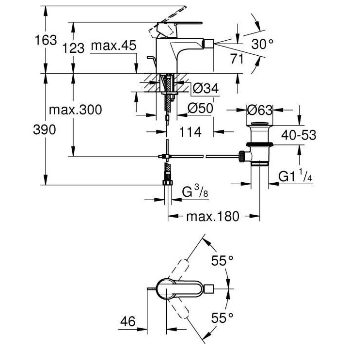 GROHE Mitigeur monocommande Bidet Taille S Get Chromé 32885000