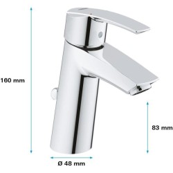 GROHE Robinet de salle de bains lavabo Start, mousseur économie d'eau, avec tirette de vidage, bonde incluse, taille M, 2345500