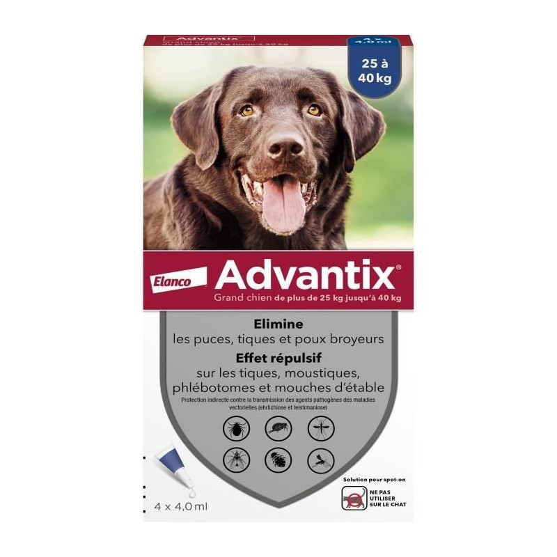 Advantix Chien Solution Antiparasitaire Grande Race 25 a 40kg 4 pipettes