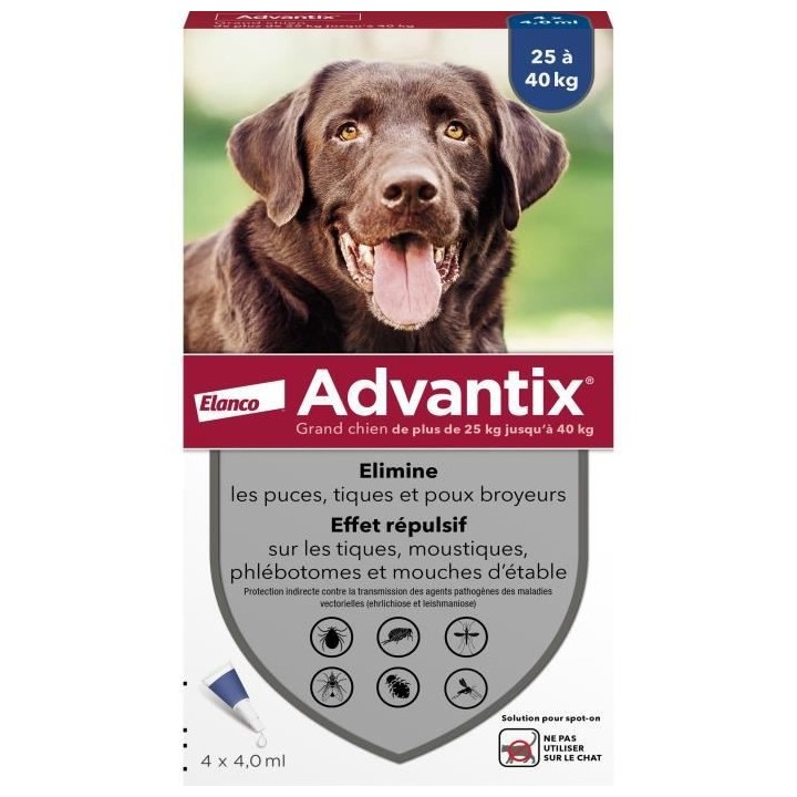 Advantix Chien Solution Antiparasitaire Grande Race 25 a 40kg 4 pipett