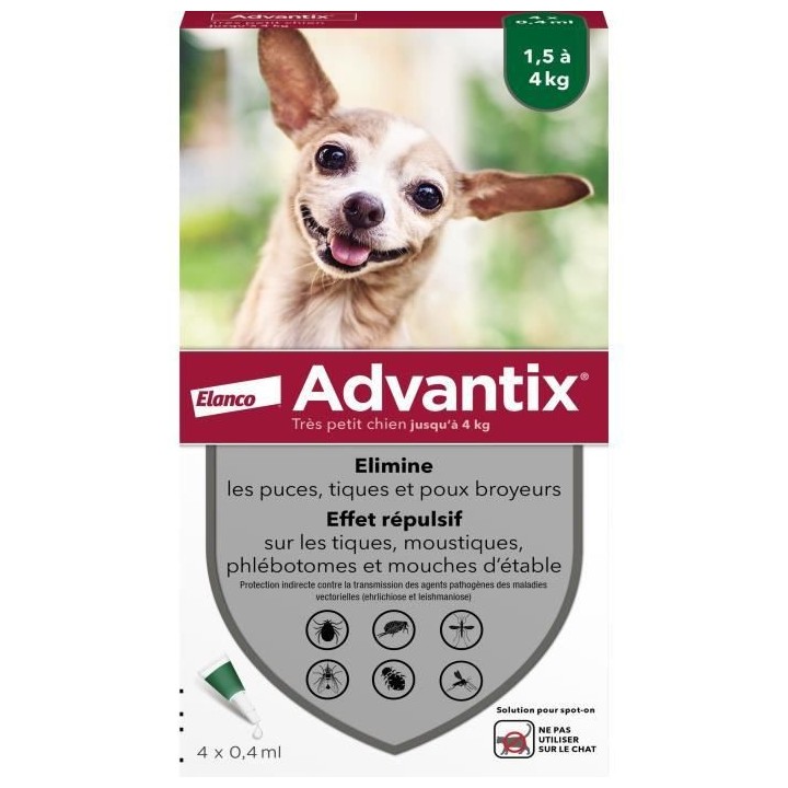 Advantix Chien Solution Antiparasitaire Puces Tiques Répulsif Mouches