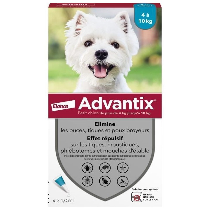 Advantix Chien Solution Antiparasitaire Petite Race 4 a 10kg 4 pipette