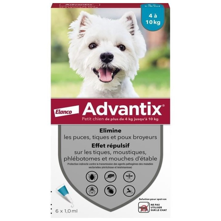 Advantix Chien Solution Antiparasitaire Petite Race 4 a 10kg 6 pipette