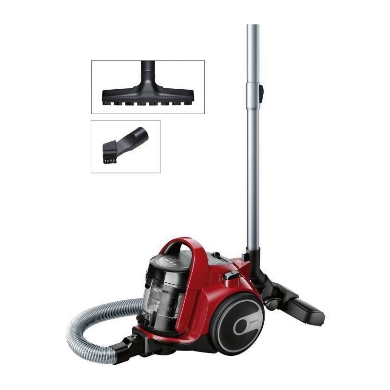 BOSCH BGC05AAA2 Cleann'n aspirateur sans sac rouge - 78 dB - 28 kWh/an - (h)epa - 9m - 1,5L - brosse universelle - brosse parque