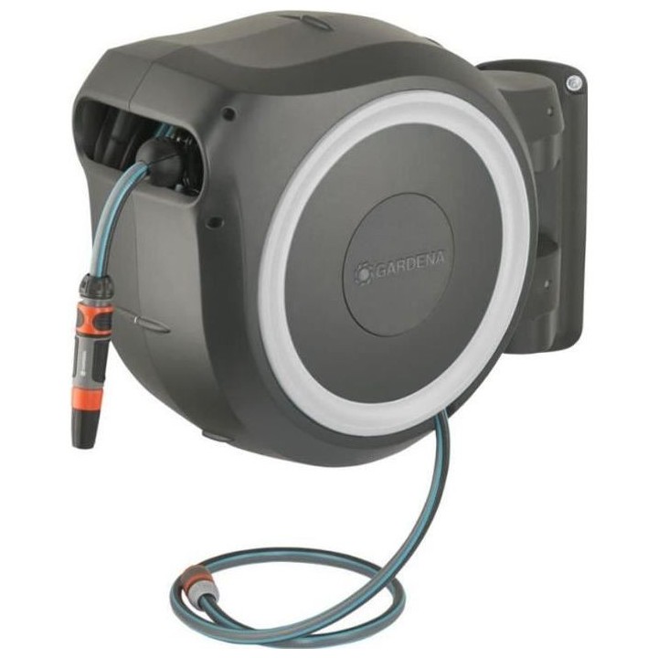 GARDENA Dévidoir automatique mural RollUp M/L liseret blanc – Longu