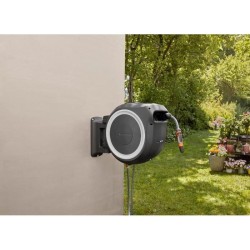 GARDENA Dévidoir automatique mural RollUp M/L liseret blanc – Longueur 25m – Ø13mm – Kit complet – Garantie 5 ans (186