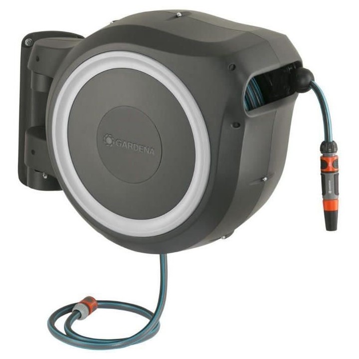 GARDENA Dévidoir automatique mural RollUp M/L liseret blanc – Longu