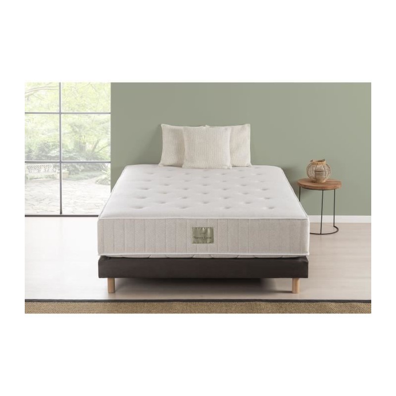 DEKO DREAM Ensemble Matelas + Sommier 160x200 - Ressorts ensachés - NATURA LAINE