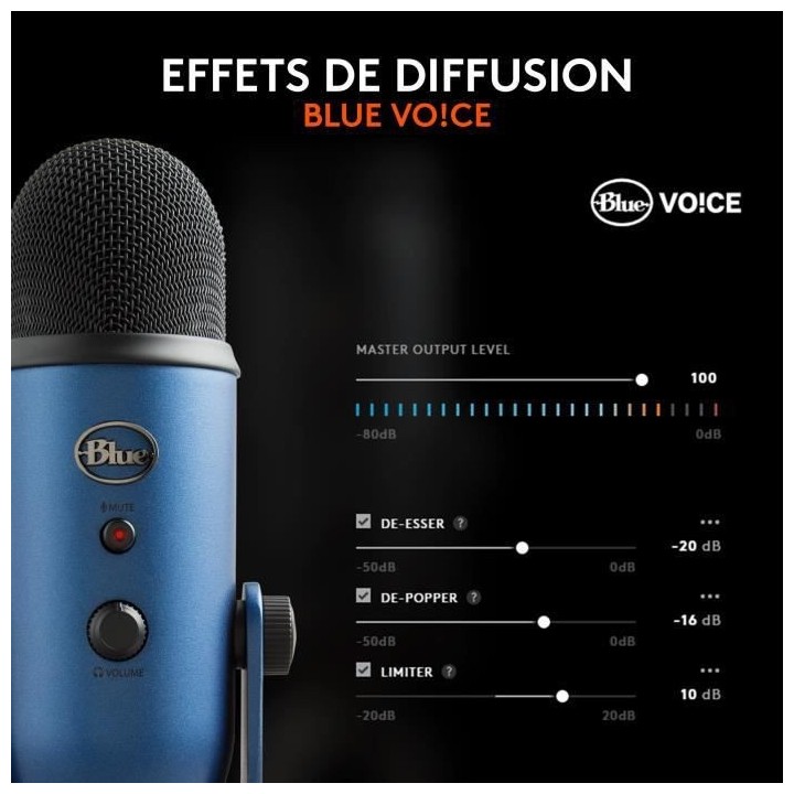 Microphone USB - Blue Yeti - Pour Enregistrement, Streaming, Gaming, P