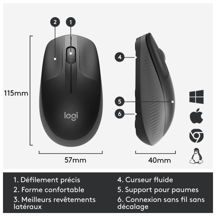 LOGITECH - Souris sans fil ergonomique M190 - Noir