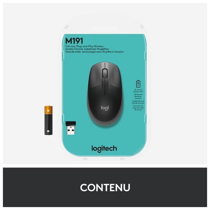 LOGITECH - Souris sans fil ergonomique M190 - Noir