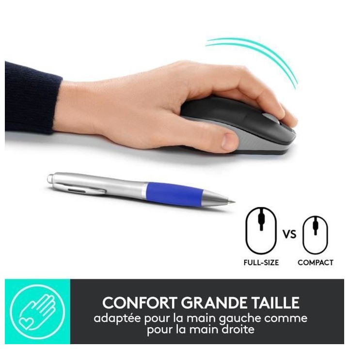 Souris sans fil - Logitech - M190 ergonomique - Gris