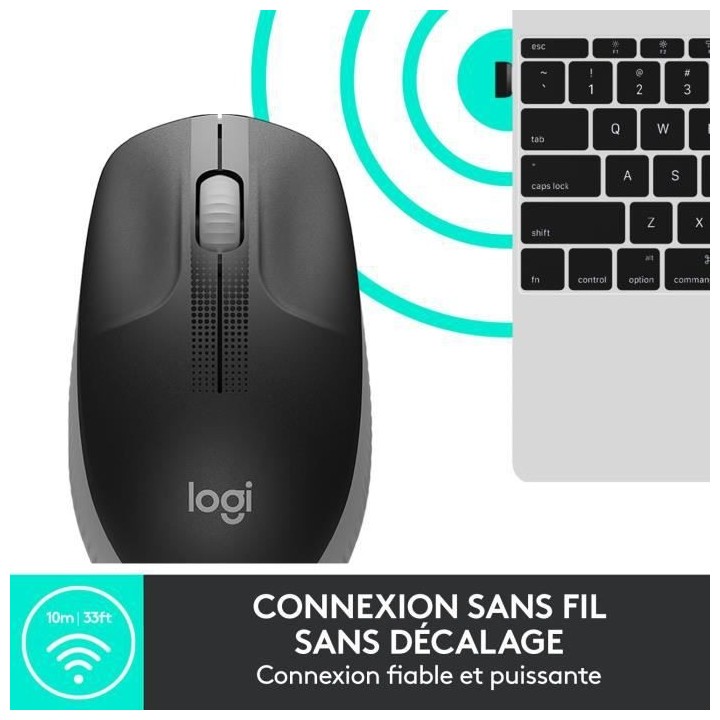 Souris sans fil - Logitech - M190 ergonomique - Gris